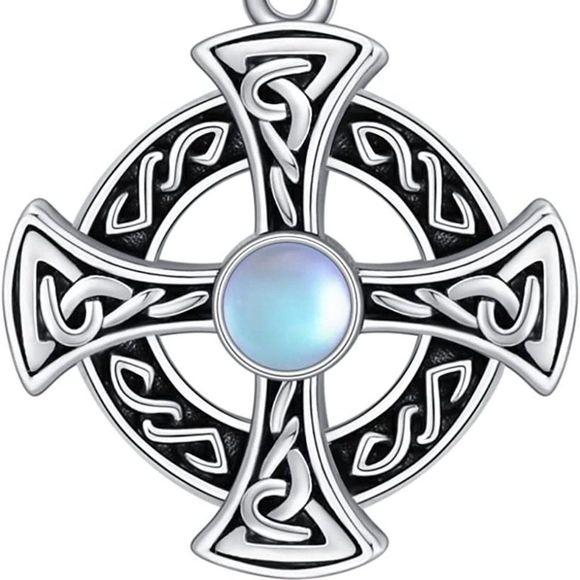 LUHE Celtic Cross  Women Moonstone 925 Sterling Silver Celtic Necklace - Picture 2 of 4